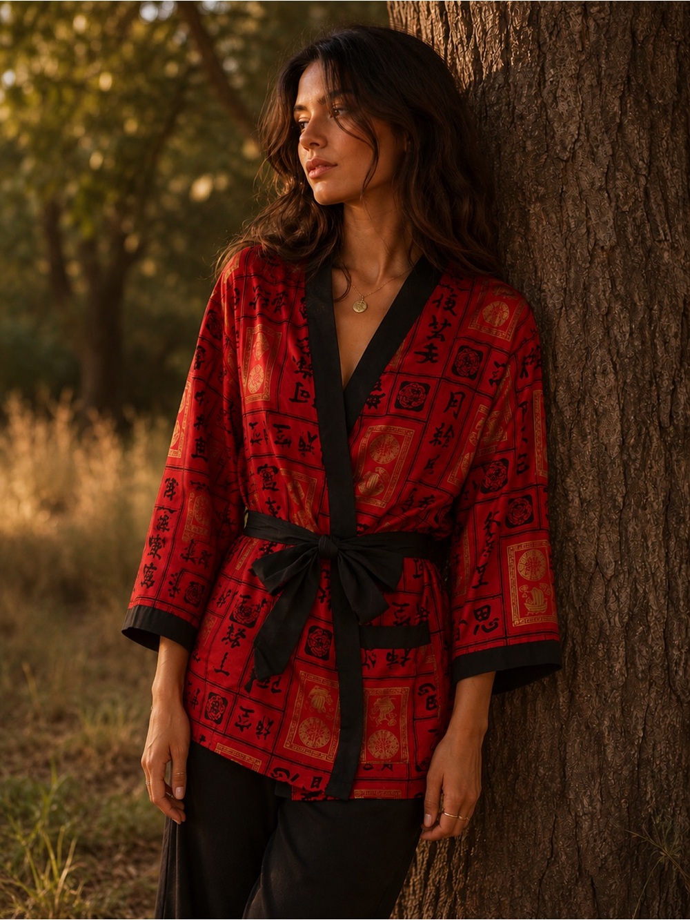 Vintage 1960s Knightimer Red Chinese Print Smoking Jacket Robe